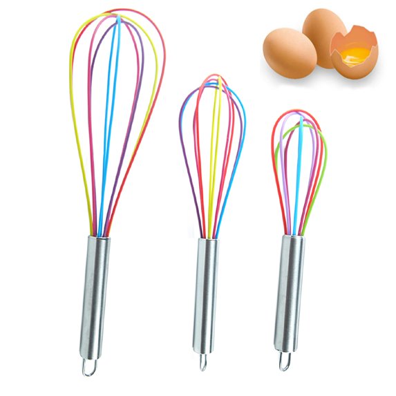 Zhaomeidaxi 3Pcs Multicolor Silicone Whisks with Stainless Steel Handles, Milk & Egg Beater, Balloon Whisk for Blending, Whisking, Beating, and Stirring