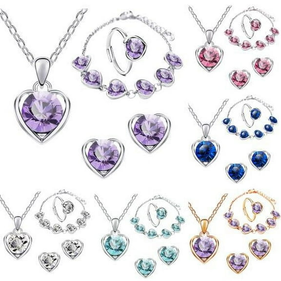 Zhaomeidaxi 4 Pcs/Set Wedding Faux Crystal Necklace Earrings Bracelet Ring Bridal Jewelry Sets for Brides Wedding Party Gifts for Valentines Day gift