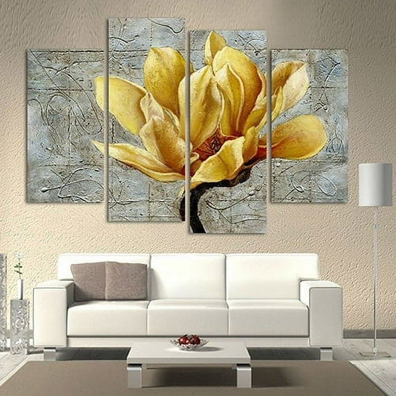 Zhaomeidaxi 4Pcs/Set Frameless Yellow Flower Wall Art Canvas Butterfly Painting Prints Artwork for Bedroom Decor Hotel Living Room Decoration