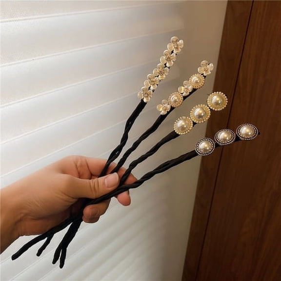 Zhaomeidaxi 4pcs Shell Flower Pearl bun maker hair Simple Hair Styling Tool Hair Accessories Wild Headdress Hair Curler