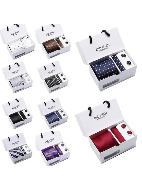 5 Pcs Gift Box Mens Tie Set Necktie with Pocket Square and Cufflinks Silk Neck Tie Collection