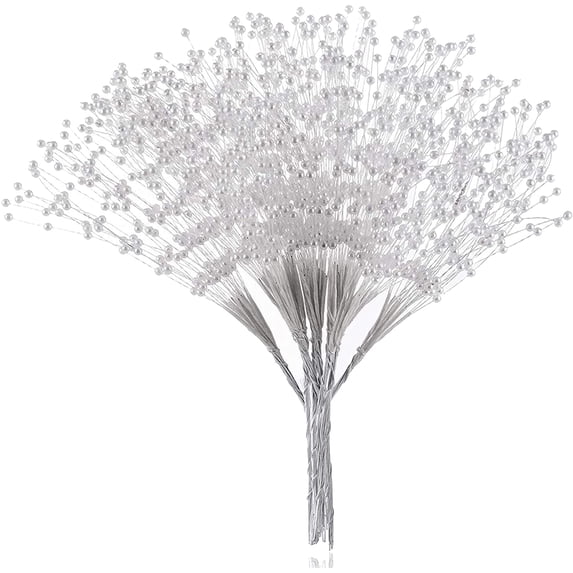 Zhaomeidaxi 50 Stems Faux Pearls String Wedding Bouquet Floral Beaded Sticks for DIY Bride Bouquet, Wedding Party Garland Decor, Table Centerpiece