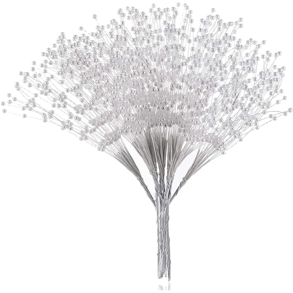 Zhaomeidaxi 50 Stems Faux Pearls String Wedding Bouquet Floral Beaded Sticks for DIY Bride Bouquet, Wedding Party Garland Decor, Table Centerpiece