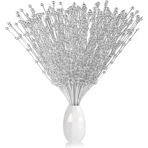 Zhaomeidaxi 50 Stems Faux Pearls String Wedding Bouquet Floral Beaded Sticks for DIY Bride Bouquet, Wedding Party Garland Decor, Table Centerpiece