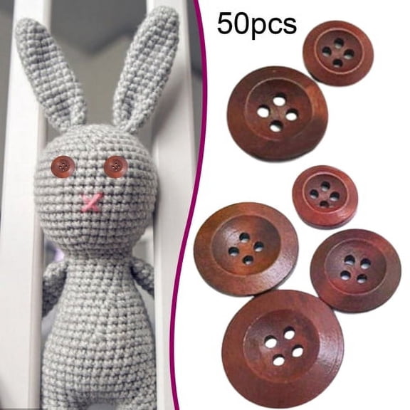 Zhaomeidaxi 50Pcs Mixed Patterns 4 Holes Wood Sewing Buttons Round Wood Buttons Assorted DIY Wooden Buttons for Art Crafts Supplies