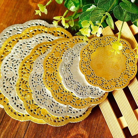 Zhaomeidaxi 50Pcs/Set Paper Doilies, Lace Doileys Paper Round Decorative Paper Placemats Bulk for Dessert, Tableware Decoration, Round Paper Placemats for Cake Packaging
