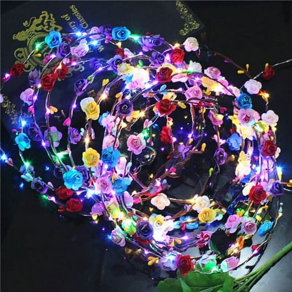 Zhaomeidaxi 5PCS LED Flower Crown, Flower Wreath Headband Luminous Led Flower Headpiece Flower Headdress For Girls Women Wedding Festival Holiday Christmas New Year Party