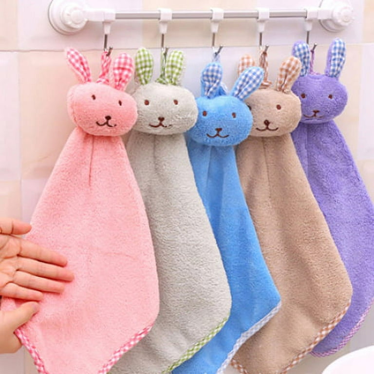 Hand Bath Towel Kitchen Towels Microfiber Coral Fleece Hand Towel with Rope  Convenient Hanging Loop Machine Washable Ultra Absorbent Fast Drying Cute  Rabbit Blue 