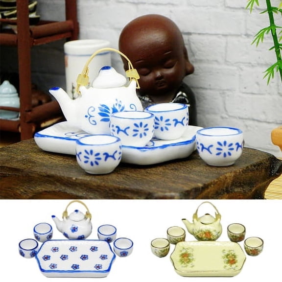 Zhaomeidaxi 6 Pcs/Set 1:12 Scale Miniatures Porcelain Tea Cup Set Miniature Porcelain Tea Cup Set for DIY Toys