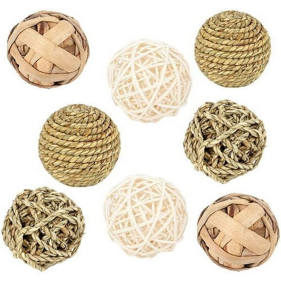 Zhaomeidaxi 8Pcs/Set Small Animal Chew Ball Toy Rolling Activity Play Balls Bunny Treat Ball Grass Ball Pet Cage Accessories for Rabbits Guinea Pigs Chinchilla Teeth Grinding Gnawing Biting