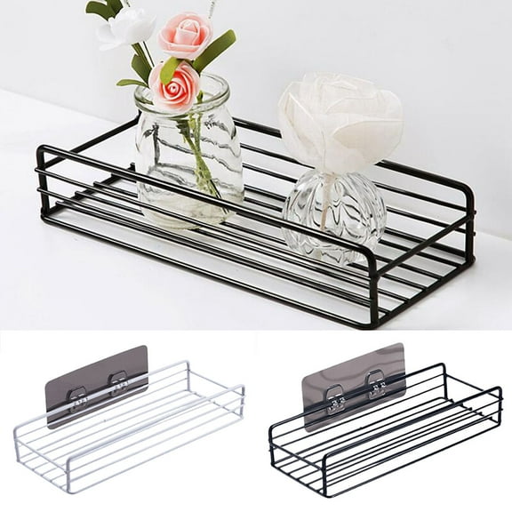 Zhaomeidaxi Adhesive Bathroom Shelf Organizer Shower Caddy Kitchen Spice Rack Wall Mounted No Drilling Metal Rustproof