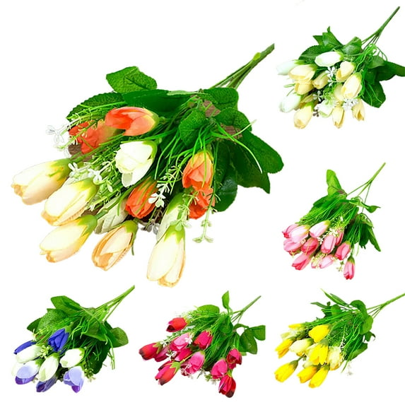 Zhaomeidaxi Artificial Flowers Fake Tulips Real Touch Arrangement Bouquet for Home Office Wedding Decoration