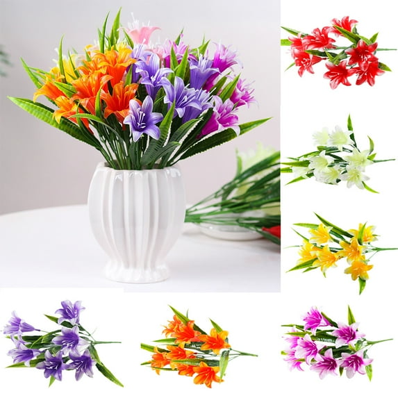 Zhaomeidaxi Artificial Plastic Lily Flowes Real Touch Fake Flowers Wedding Bouquets Home Decorations