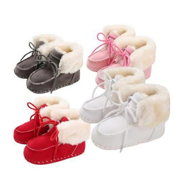 Zhaomeidaxi Baby Booties Baby Girl Shoes Winter Warm Fur Lining Non-Slip Lace Up Newborn Boots Infant Toddler First Walker Crib Shoes