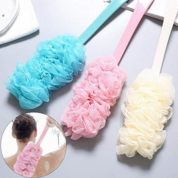 Zhaomeidaxi Back Scrubber for Shower, Bath Body Brush with Bristles and Loofah, Loofah On a Stick Back Washer Mesh Sponge Long Handle Exfoliating Body Brush for Men and Women 3 Colors