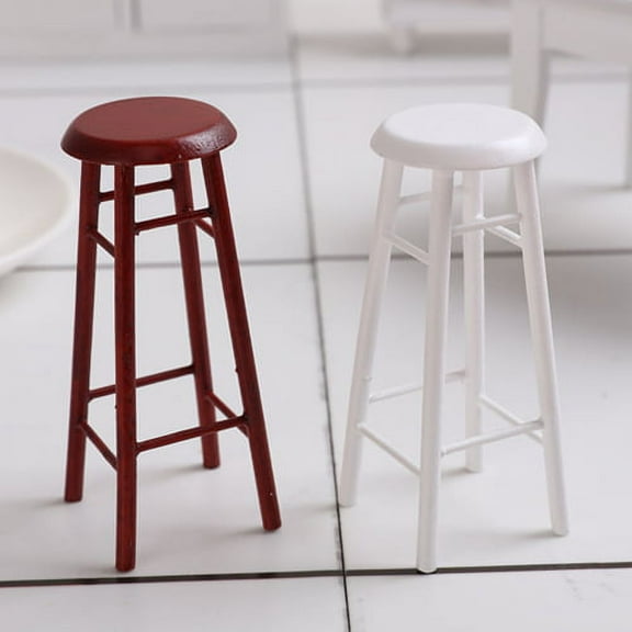 Zhaomeidaxi Bar High Stool 1:12 Miniature Wood Bar Stools Counter Stool Furniture Accessories (2pcs)