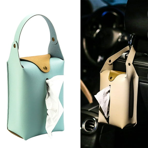 Zhaomeidaxi Car Tissue Box Holder, Premium PU Leather Auto Foldable Hanging Paper Organizer Towel Napkin Pumping Box for Car Home Office Use