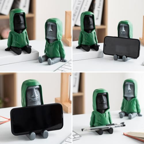 Lifexquisiter Easter Island Moai Statue Decor with Smartphone Stand, Retro  Figurine Sculpture Home Office Ornament with Phone Holder, Moai Statue with