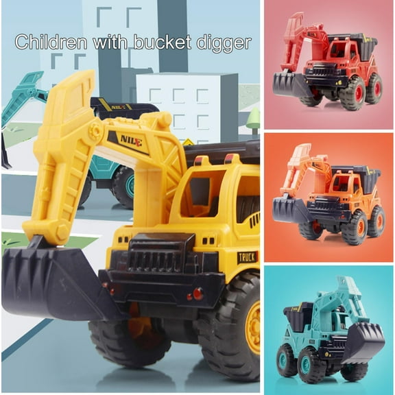 Zhaomeidaxi Children's Excavator Construction Vehicle Boy Toy Car Inertia Smooth Plastic Belt Bucket Cartoon Simulation Gift Excavator Loading Sand Play House Dumping Bucket Toy Red 1Pcs