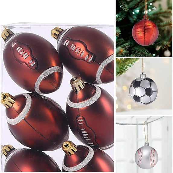 Zhaomeidaxi Christmas Ball 9cm/3.54" Christmas Tree Ornaments 6/12/18/24/30/36pcs Miniature Football Rugby Tennis Basketball Realistic Party Decoration Rugby 12Pcs