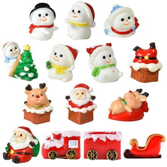 Zhaomeidaxi Christmas Miniature Figurines, 15 Mini Crafts Resin Santa Claus Snowman Elk Ornament Kit, Suitable for Diy Christmas Fairy Tale Garden and Snowballs