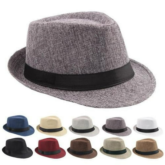 Zhaomeidaxi Classic Black Fedora Hat ,Men Solid Color Wide Brim Fedora Felt Hat Panama Cap Boater Summer Beach  Sunhat