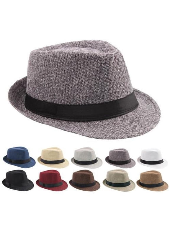 Classic Black Fedora Hat ,Men Solid Color Wide Brim Fedora Felt Hat Panama Cap Boater Summer Beach Sunhat