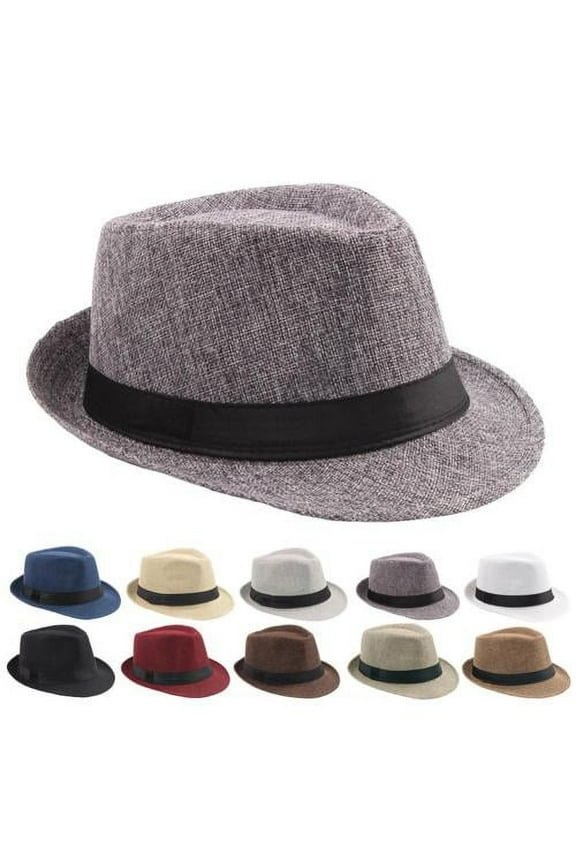 Classic Black Fedora Hat ,Men Solid Color Wide Brim Fedora Felt Hat Panama Cap Boater Summer Beach Sunhat