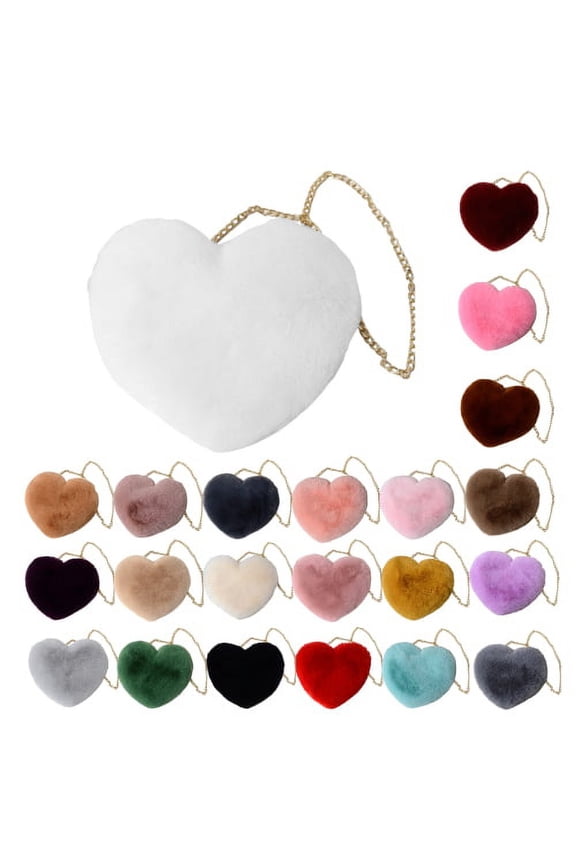 Cute Heart-shaped Girly Womens Furry Small Handle Bag Messenger Wallet, Valentines Day Gift
