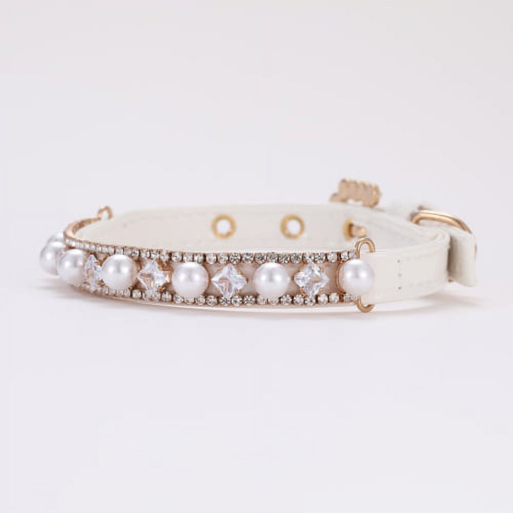Zhaomeidaxi Dog Cat Pearl Collars with Crystal Rhinestone Diamond Decor, Adjustable Cute Fashion Pet  Faux Leather Collars Necklace for Small Dog Pets Wedding Birthday Party - image 1 of 8
