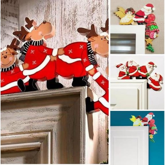 Zhaomeidaxi Door Frame Decoration, Christmas Elements, Wooden Frame Small Ornaments, Diy Craftsmanship Does Not Fade, Easy to Install Beautifully 3pcs
