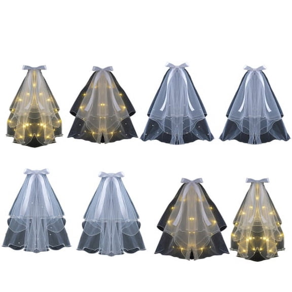 Zhaomeidaxi Double-Layer Bow With Pearls Lighted Mesh Photo Props Hairpin Beautiful Luminous Veil Adult Children