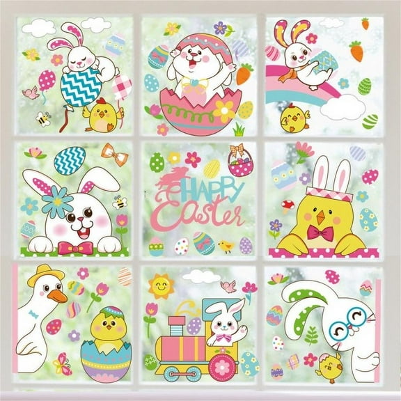 Zhaomeidaxi Easter Decorations Window Clings Decals Decor, Extra Large Kids School Home Office Easter Eggs Flowers Accessories Party Supplies Gifts,
