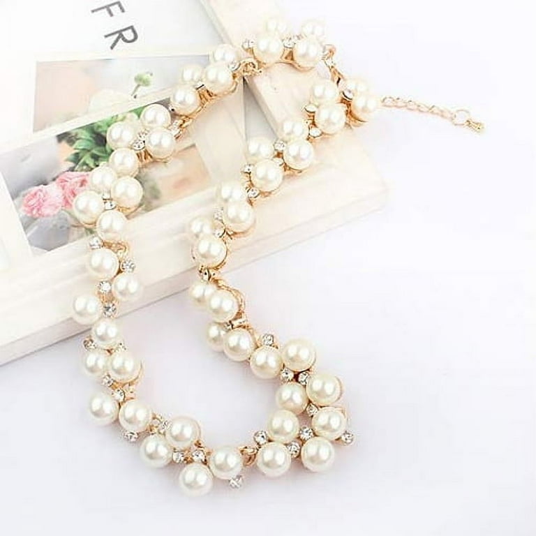 Zhaomeidaxi Elegant Faux Pearls Necklace, Wedding Necklace Crystal