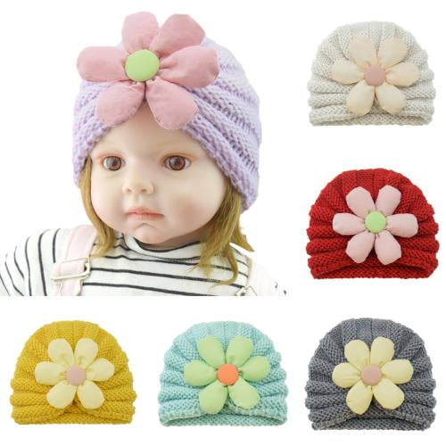 Zhaomeidaxi Flower Soft Toddler Winter Hat Woolen Yarn Knitted  Warm Kids Winter Hat for Baby Girls Boys Daily Wear