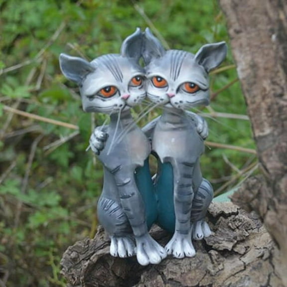 Zhaomeidaxi Garden Gnome Statue -Couple Cat - Indoor/Outdoor Garden Gnome Sculpture for Patio, Yard or Lawn