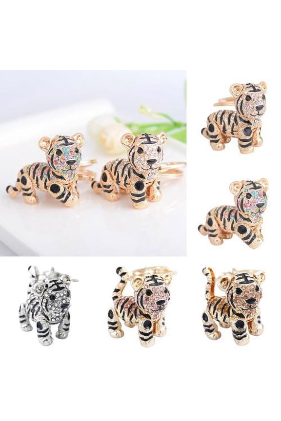 Key Ring Keychain Tiger Rhinestone Pendant Key Chain Keyring for Car Handbag Charm Creative Gift
