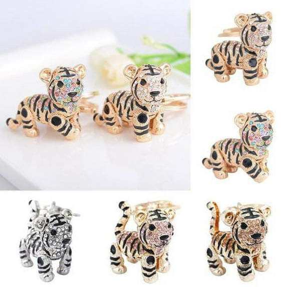 Zhaomeidaxi Key Ring Keychain Tiger Rhinestone Pendant Key Chain Keyring for Car Handbag Charm Creative Gift