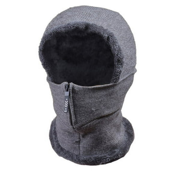 Zhaomeidaxi Ladies Neck Warmth, Zipper Design, Scarf, Hat, One-piece Plush Lining, Knitted Acrylic Fiber, Winter Cold and Warmth