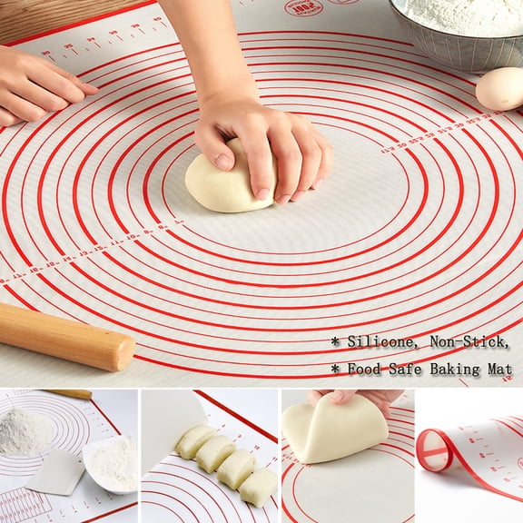 Zhaomeidaxi Large Silicone Pastry Mat Extra Thick Non Stick Baking with Measurement Fondant Mat, Counter Mat, Dough Rolling Mat, Oven Liner, Pie Crust Mat，Food Safe Mat,Red 40x60cm