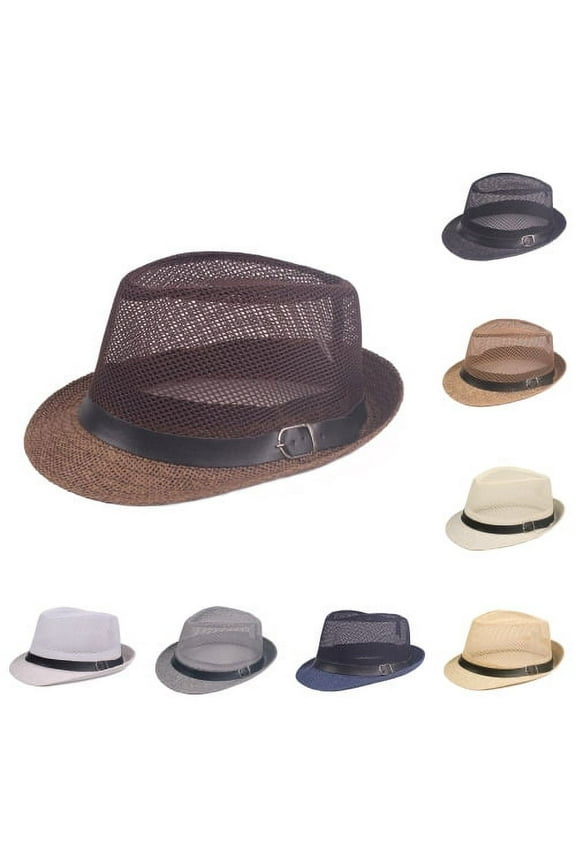 Mens Wide Brim Fedora Hat Sun Beach Panama Hat Sunshade Hat for Outdoor