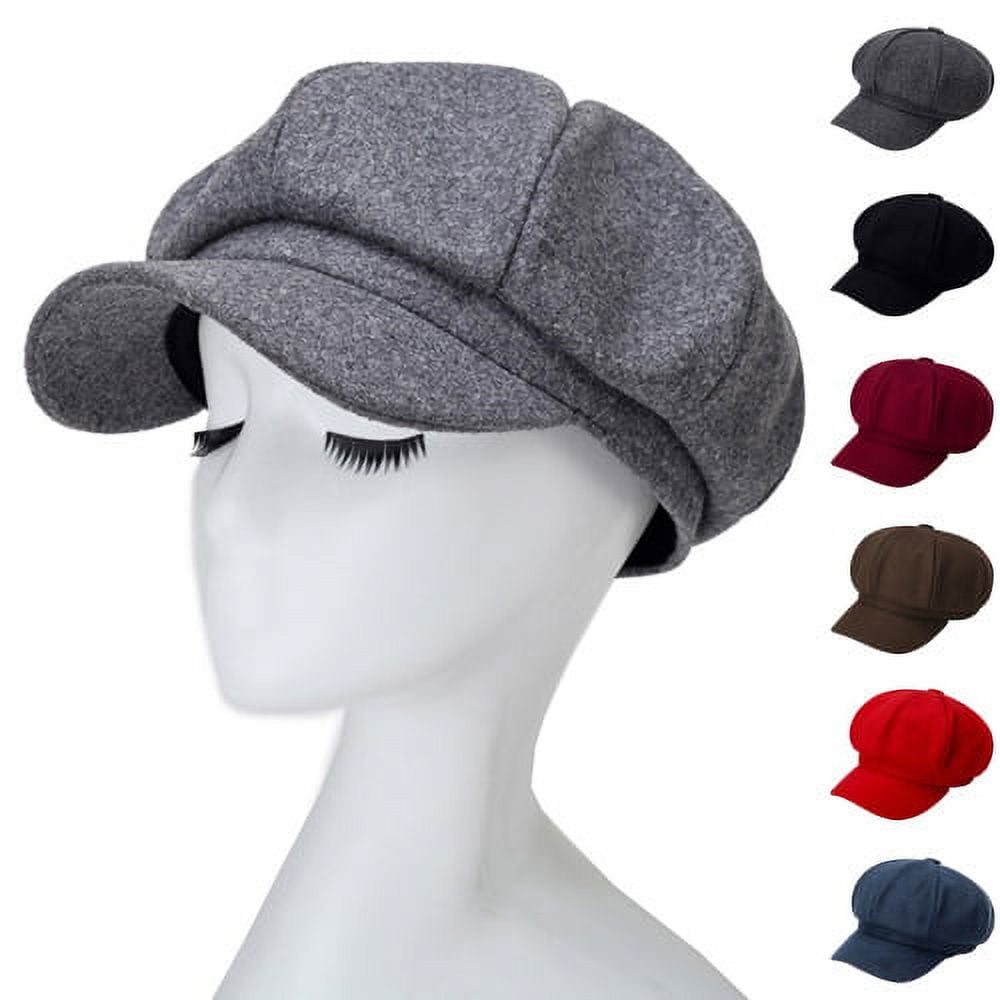 Women Octagonal Newsboy Cap Vintage Wool 8 Panels Cabbie Gatsby Visor Beret Hats Black At Women's Clothing Store