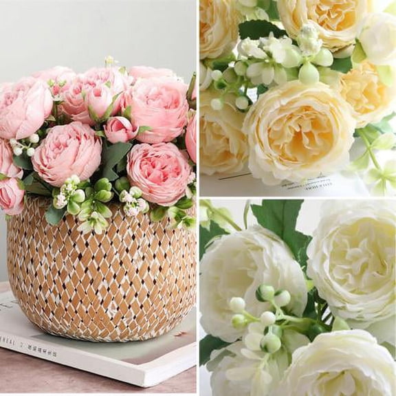 Zhaomeidaxi Plastic Simulation Peony Exquisite Simulation Peony Delicate Texture Artificial Flower 1 Bunch 5 Heads