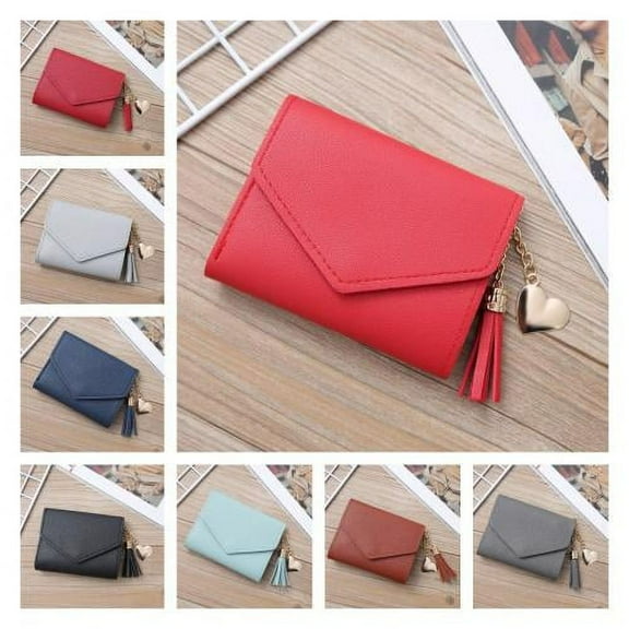 Zhaomeidaxi Short Wallet Female Korean Tassel Wallet Simple Tri-fold Wallet Card Holder Lady Coin Purse