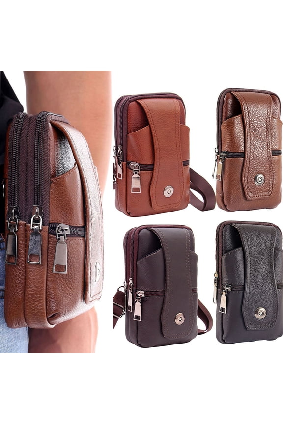 Small Leather Belt Bag Phone Wallet Purse for Men Loop Holster Case Waist Pack Travel Messenger Crossbody Pouch with Hook