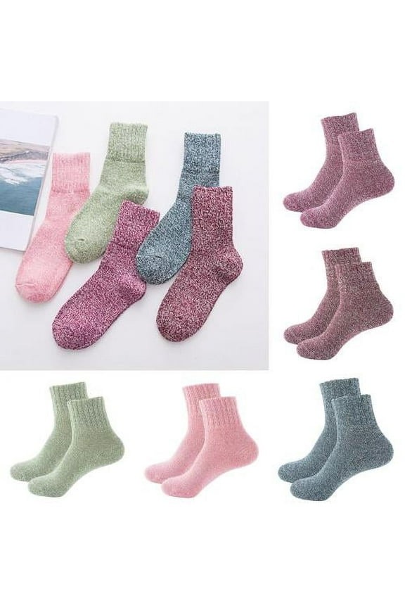 Solid Color Socks, Winter Soft and Thick Knitted Round-toe Socks, Cut Slippery Unisex 5 Pairs