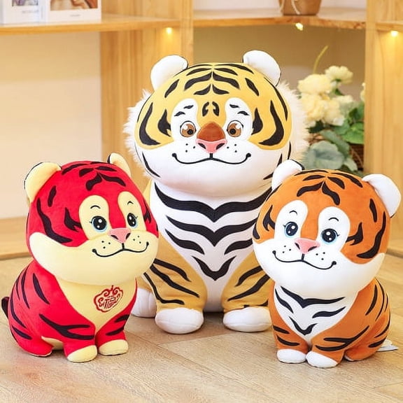 Zhaomeidaxi  Tiger Desktop Ornament Cute Plush Tiger Mascot Car Ornament for 2022 Chinese Tiger New Year Lucky Zodiac Blessing Souvenir Gift Home Car Decoration Toy