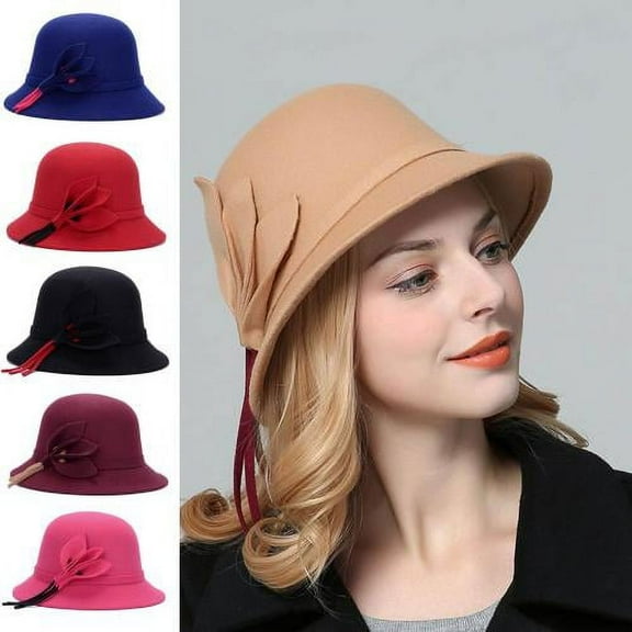Zhaomeidaxi Vintage Cloche Bucket Hat Packable Ladies Church Derby Party Fashion Winter, Hat circumference: 58cm
