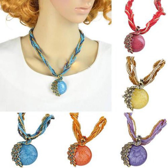Zhaomeidaxi Vintage Women Lady Vintage Bohemian Style Turquoise Rhinestone Pendant Collar Chain Necklace Fashion Jewelry for Daily Life
