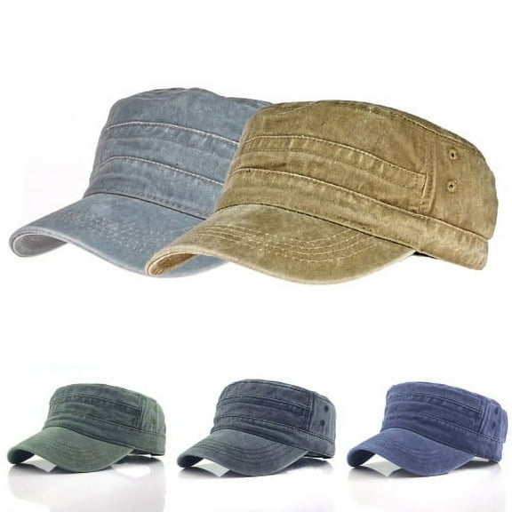 Zhaomeidaxi Washed Cotton Military Caps Cadet Army Caps Unique Design Vintage Flat Top Cap for Men